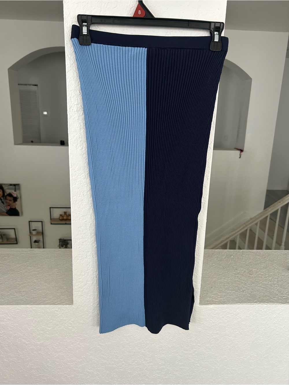 STAUD Two-Tone Ribbed Midi Skirt - Light Blue & Navy